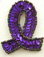Ribbon Awareness with Purple Sequins and Beads, 2" x 1.75"