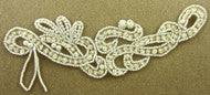 Designer Motif with White Beads and of Cream Sequins 8" x 2.5"