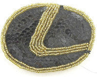 Load image into Gallery viewer, Emblem Auto Patch with Black Sequins and Gold Beads 2.72&quot; x3.75&quot;