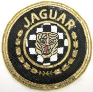 Jaguar Car Patch with Black, White Gold Sequins and Beads 12" or 6"