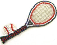 Tennis Racquet with Ball Sequins and Beads 2" X 5.5"