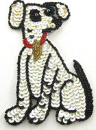 Load image into Gallery viewer, Dog with white and black tan and Black Sequins Red Collar 5&quot; x 3&quot;