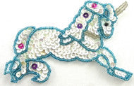 Unicorn Small White Sequins Turquoise Beads 3" x 4"