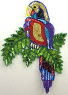 Parrot on Green Sequin Branches 7.5" x 5.5"
