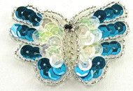 Butterfly Turquoise and Iridescent Sequins 2" x 2"