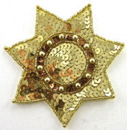 Star Badge Police BadgeGold Sequins and Beads 3.5"