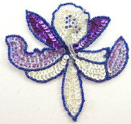 Flower Orchid Purple and White Sequins 4.5" x 4.5"