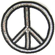 Peace Sign with Silver Sequins and  Black Beads 5"