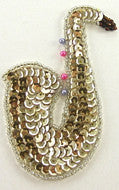 Saxophone with Gold Sequins and Beads 3.5" x 2"