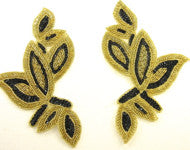 Designer Motif Pair with Black Sequins Gold Beads 8.25" x 5"