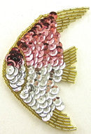 Fish with Pink and Silver Sequins Gold Beads 4" x 2.5"