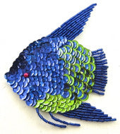Fish with Royal Blue/Green Sequins 4" x 3.5"