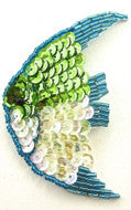 Fish with Green/Iridescent/Turquoise Sequins and Beads 3.5" x 2"