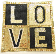 LOVE Applique with Gold/Black Sequins and Beads 10" x 10"