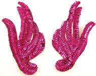 Leaf Pair with Fuchsia Sequins 6" x 3"