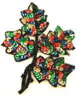 Leaf with MultiColored Sequins Black Beads 4" x 5"