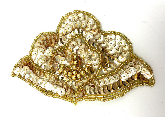 Designer Motif with Shell Shape Gold Sequins and Beads 4.5" x 2.25"