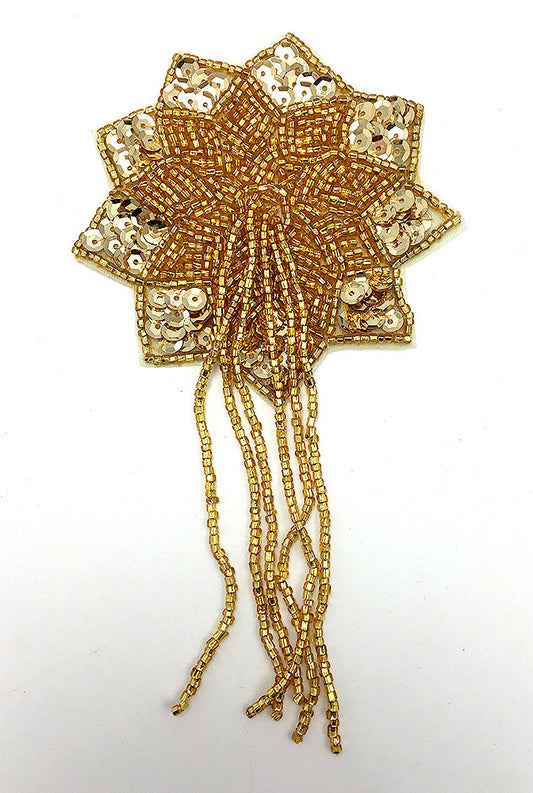 Epaulet Flower with Gold Sequins and Beads 5.5" x 3"