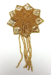 Epaulet Flower with Gold Sequins and Beads 5.5" x 3"