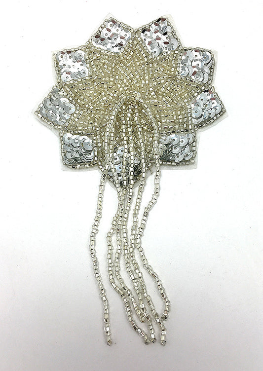 Epaulet Silver Flower 5.5" x 3"