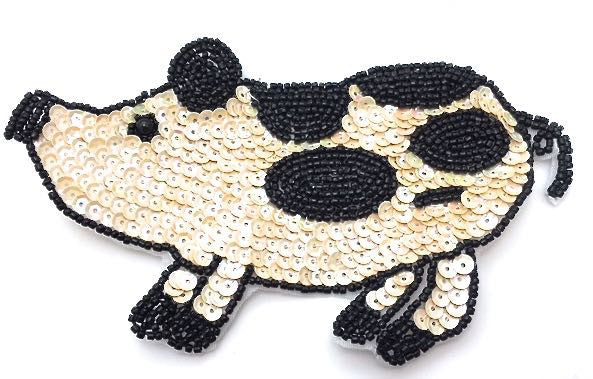 Pig with Beige and Black Sequins 3" x 6"