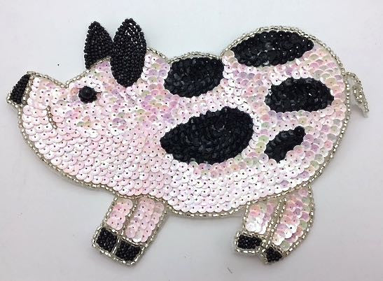 Pig with Pink and Black Sequins and Beads 6" x 9.5"