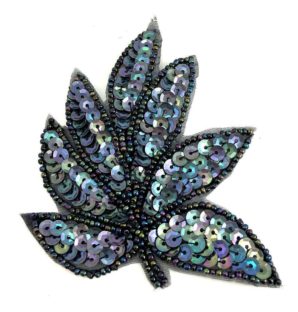 Leaf with Moonlight Sequins and Beads 3.5