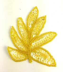 Leaf with Yellow Sequins and Beads 3.5" x 3.25"