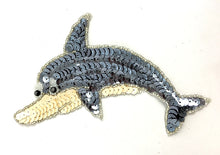 Load image into Gallery viewer, Dolphin with Charcoal and Beige Sequins and Beads 6&quot; x 4&quot;