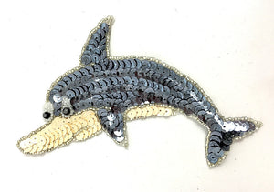Dolphin with Charcoal and Beige Sequins and Beads 6" x 4"