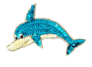 Dolphin with Turquoise and Cream Sequins and Beads 6" x 4"
