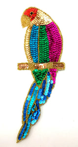 Parrot on Branch Multi-Colored Sequins and Beads 10" x 3.5"