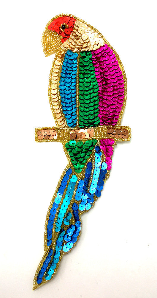 Parrot on Branch Multi-Colored Sequins and Beads 10
