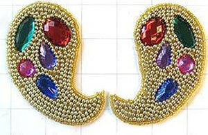 5 PACK Pair: Designer Motif Paisley Shaped with Gems and Beads 2.5" x 1.5" - Sequinappliques.com
