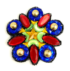 Designer Motif Jewel with Black Beads Multi-Colored Gems 3.75"