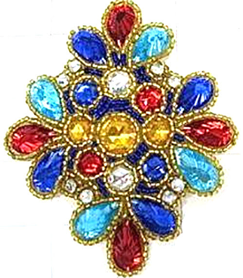 Designer Motif Jewel Gold with Multi-Colored Stones 8 Rhinestones 4.5" X 3.75"