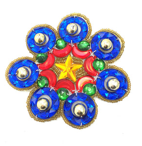 10 PACK Designer Motif Flower with Multi-Color Acrylic and Gold Beads 3.5" - Sequinappliques.com