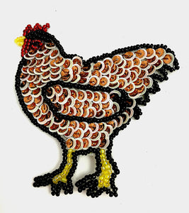 Chicken Bronze/White Double Sequins Black Gold Red Beads 3.5" x 3"