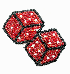 Dice Red and Black Beaded 1.25" x 2.5"
