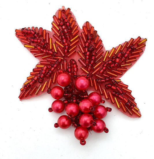 Beaded Flower with Red Beads 3.5" x 3"