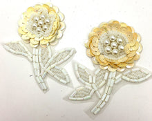 Load image into Gallery viewer, Flower Beige with White Beading and Pearls 2.5&quot; x 2&quot;