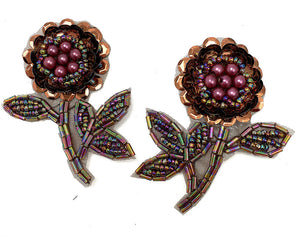 Flower Pair with Bronze Moonlight Sequins and Beads 2.5" x 2"