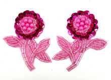 Load image into Gallery viewer, Flower Pair with Fuchsia Sequins and Beads 2.5&quot; x 2&quot;