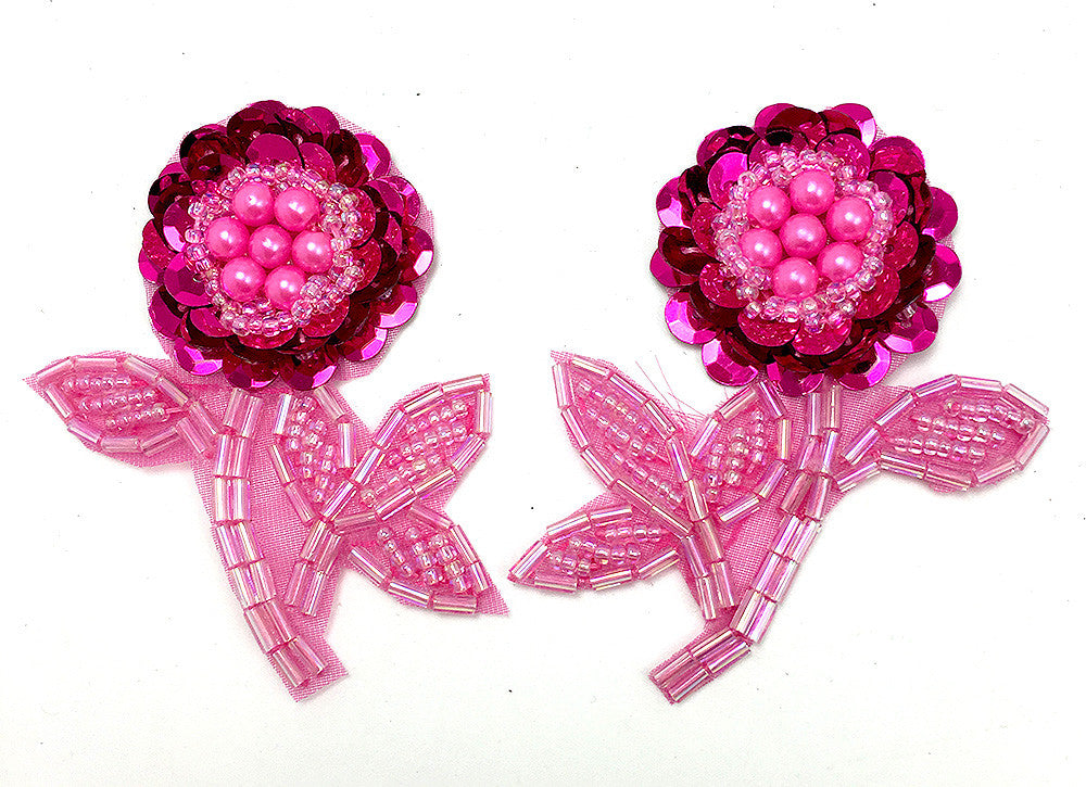 Flower Pair with Fuchsia Sequins and Beads 2.5