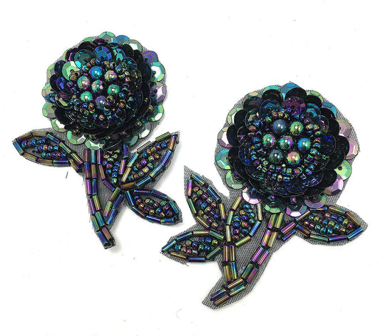 Flower Pair with Moonlight Sequins and Beads 2.5" x 2"