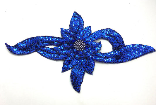 Flower Royal Blue Sequin and Beads 12.5" x 7.5"