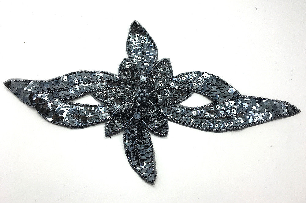 Choice of Size Flower with Charcoal Grey Sequins and Beads 11
