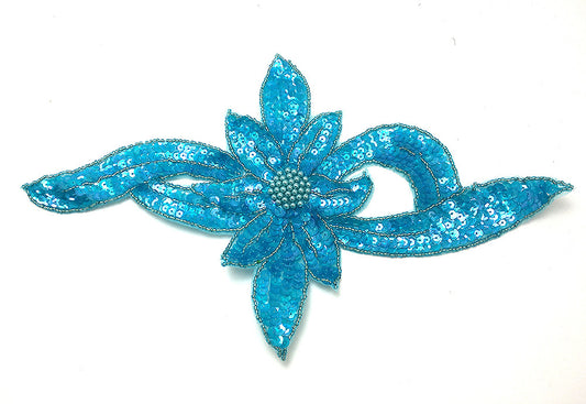 Flower Light Turquoise Sequins and Beads 12.5" x 7.5"