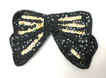 Load image into Gallery viewer, Bow Black with Gold Sequins 3.25&quot; x 6.25&quot;