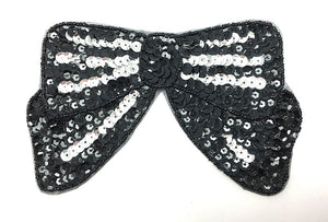 Bow Black with SIlver Sequin 3.25" x 6.25"